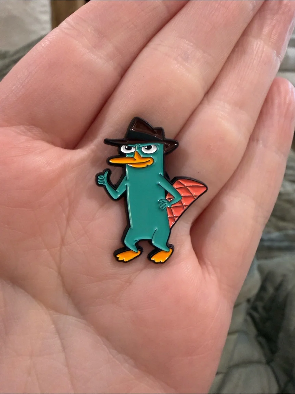 Cartoon Platypus Enamel Brooch - Teal & Orange